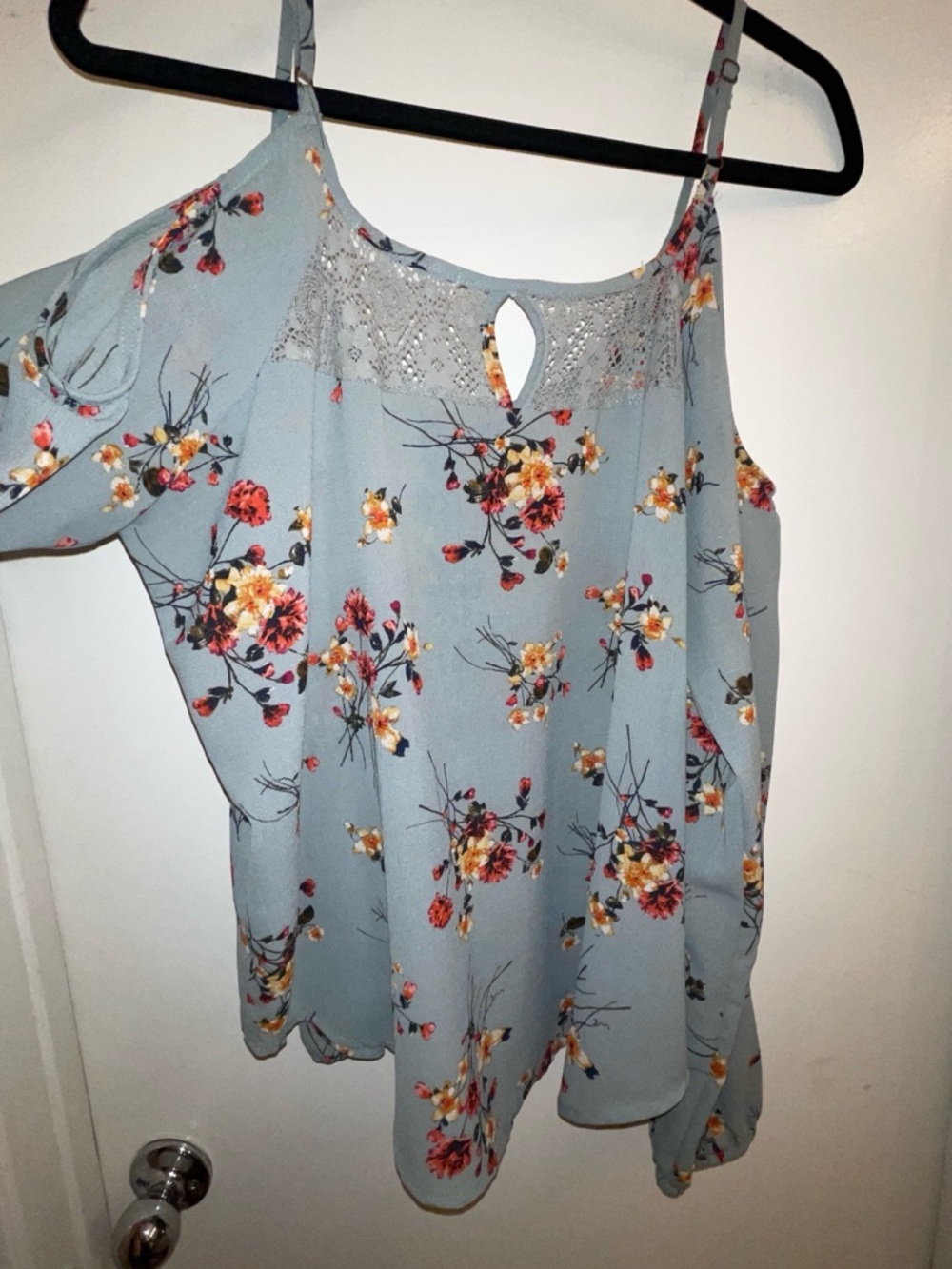 Rewind Light Blue Floral Cold-Shoulder Cami